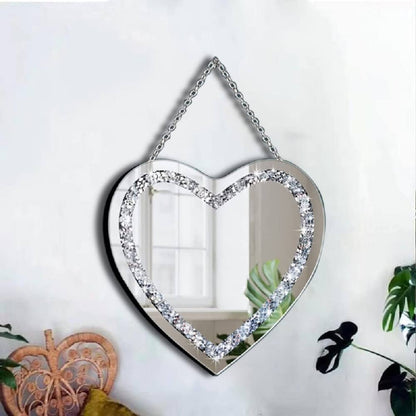 Silver Heart Rhinestone Mirror