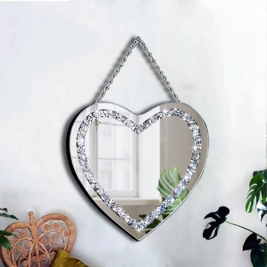 Silver Heart Rhinestone Mirror