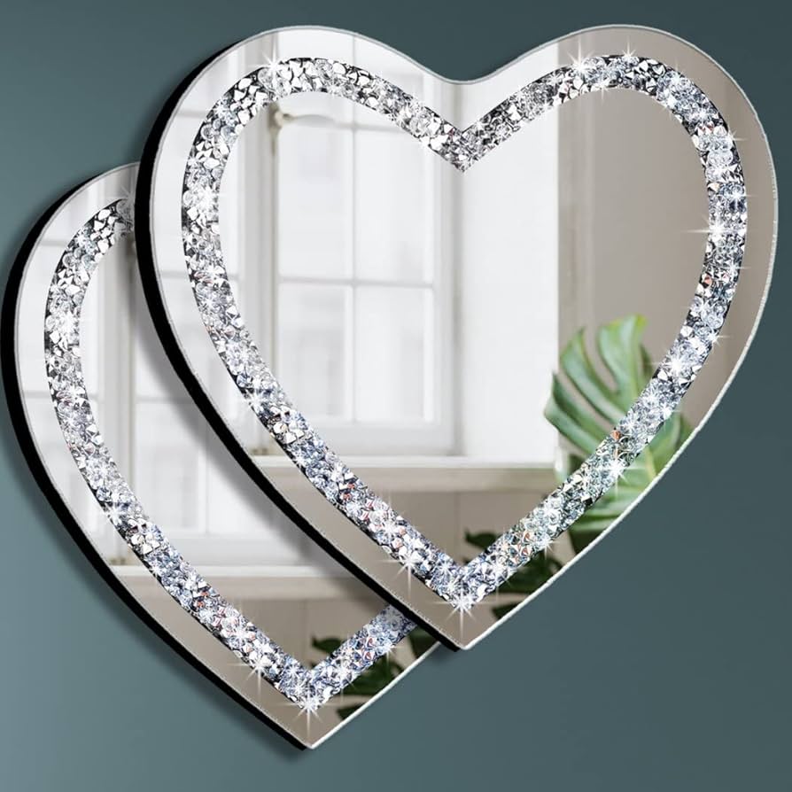 Silver Heart Rhinestone Mirror