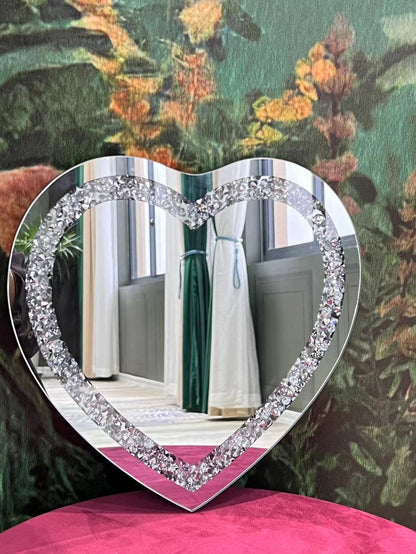 Silver Heart Rhinestone Mirror