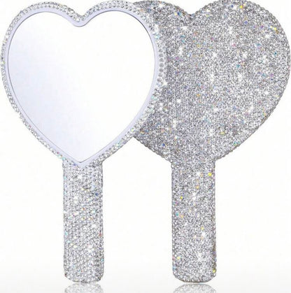 Silver Heart Rhinestone Mirror