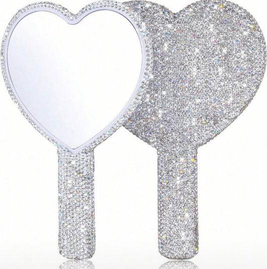 Silver Heart Rhinestone Mirror