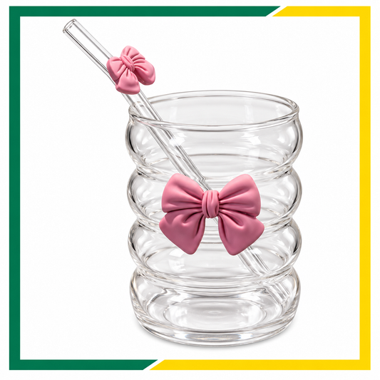🎀 Pink Bow Cup with Straw