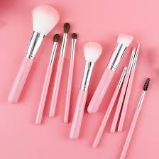Mini travel makeup brush set with pink  pouch