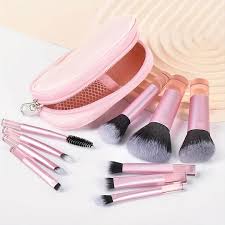 Mini travel makeup brush set with pink  pouch