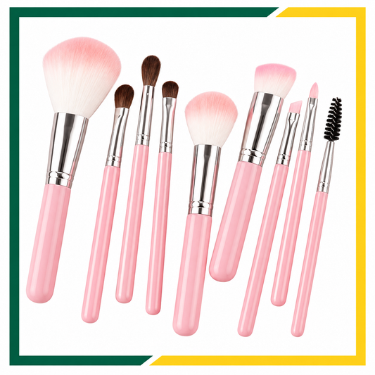 Mini travel makeup brush set with pink  pouch