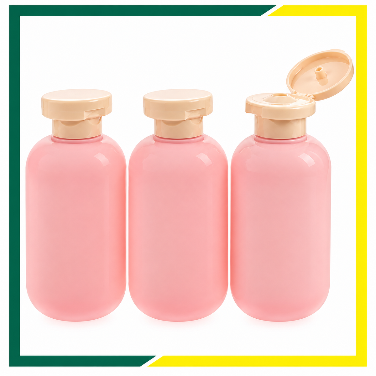 Refillable 3 pcs pink lotion/shampoo bottles