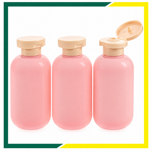 Refillable 3 pcs pink lotion/shampoo bottles